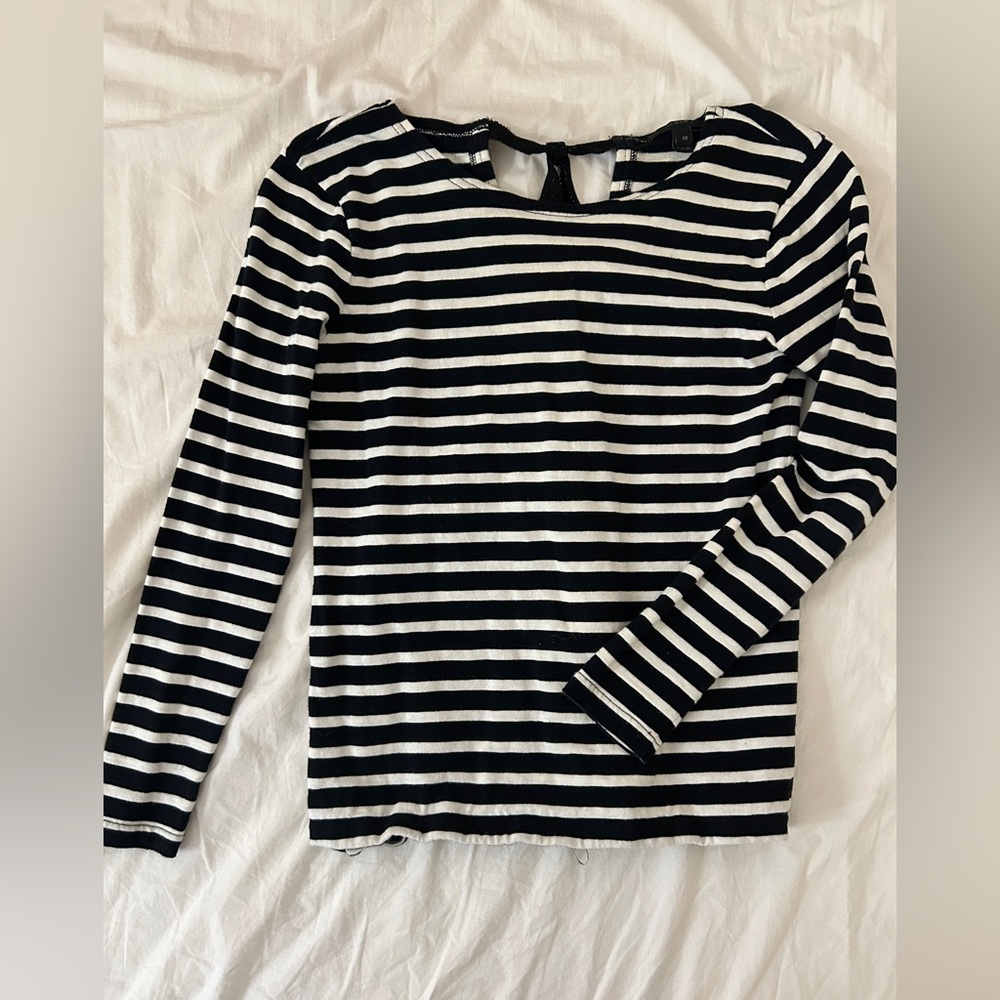 J. Crew Black and White Striped Long Sleeve Top with Bows